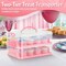 Cupcake Carrier, Cupcake Holder for 24 Cupcakes, Portable and Reusable Rectangular Cake Carrier with Lid and Handle, 2 Tier Stackable Layer Insert (Pink)